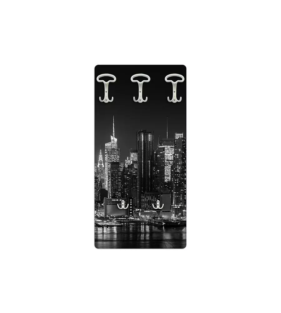 ATTACCAPANNI "SKYLINE" IN LEGNO CON 5 GANCI, 45X90X1 CM